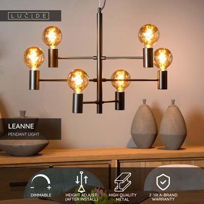Lucide LEANNE - Pendant light - 6xE27 - Black
